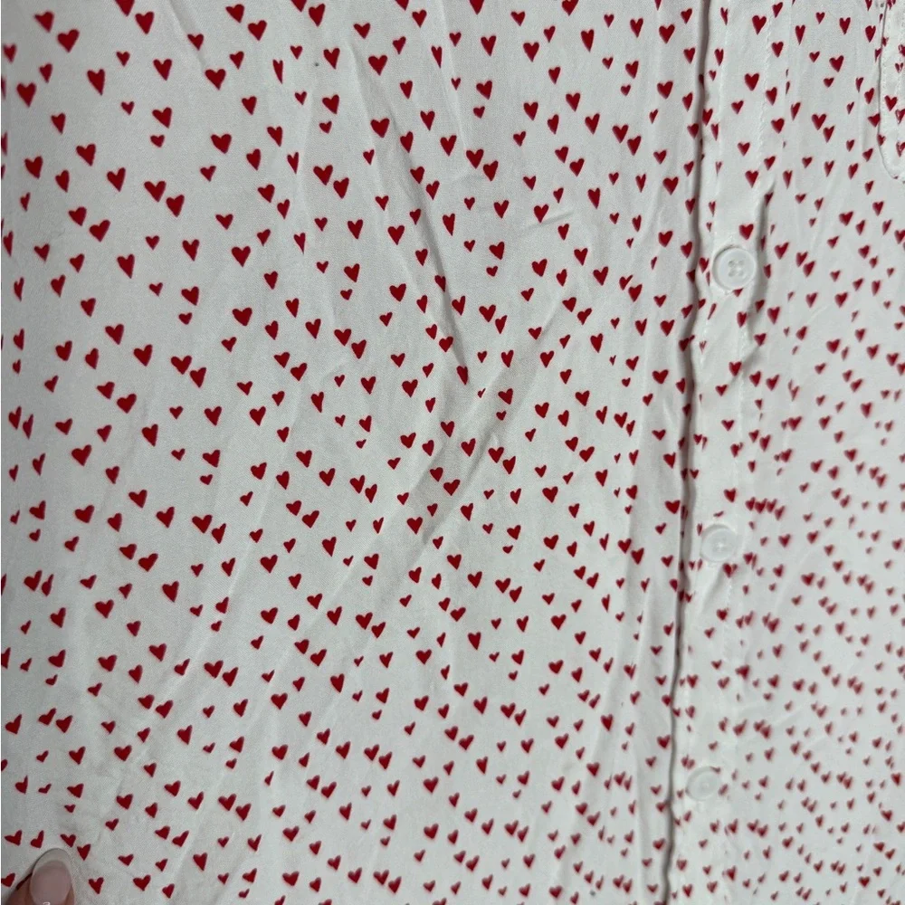 BeachLunchLounge Tiny Heart Novelty Print Long Sleeve Viscose Button Down Size L - Picture 3 of 6